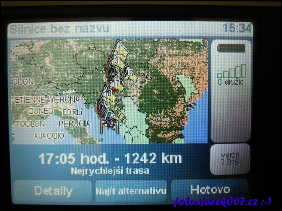 cesta do Chorvatska v navigaci naplánována pomocí průjezdných bodu. 