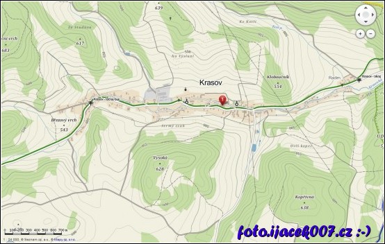 turistická mapa obce krasov z portálu Mapy.cz 
