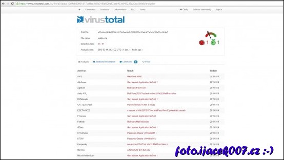 otestování souboru na přítomnost viru webovou službou virus total 