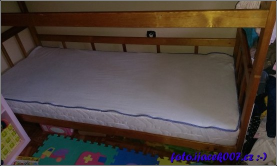 hotový chránič navlečený na matraci v posteli 