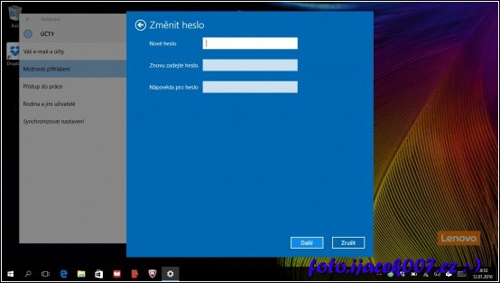 dialog pro nastavení nového hesla Windows10 