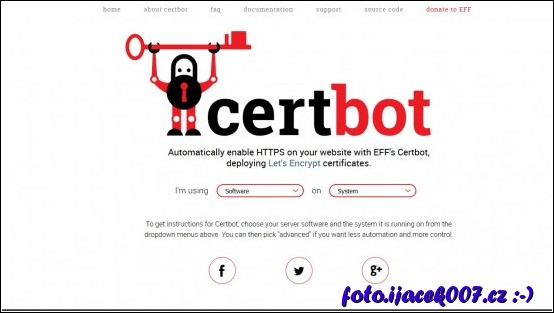 Stránka s robotem starající se o automatizaci nasazení a provoz certifikátu pro https certifikáty.