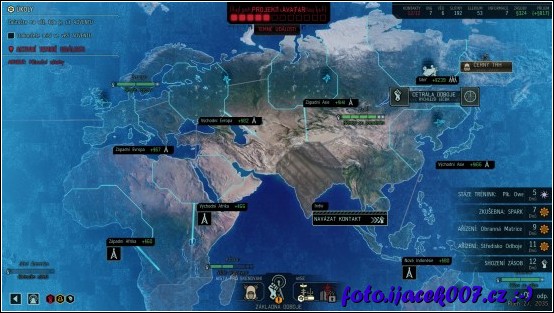 Herní mapa rozdělená dle světových regionů.  